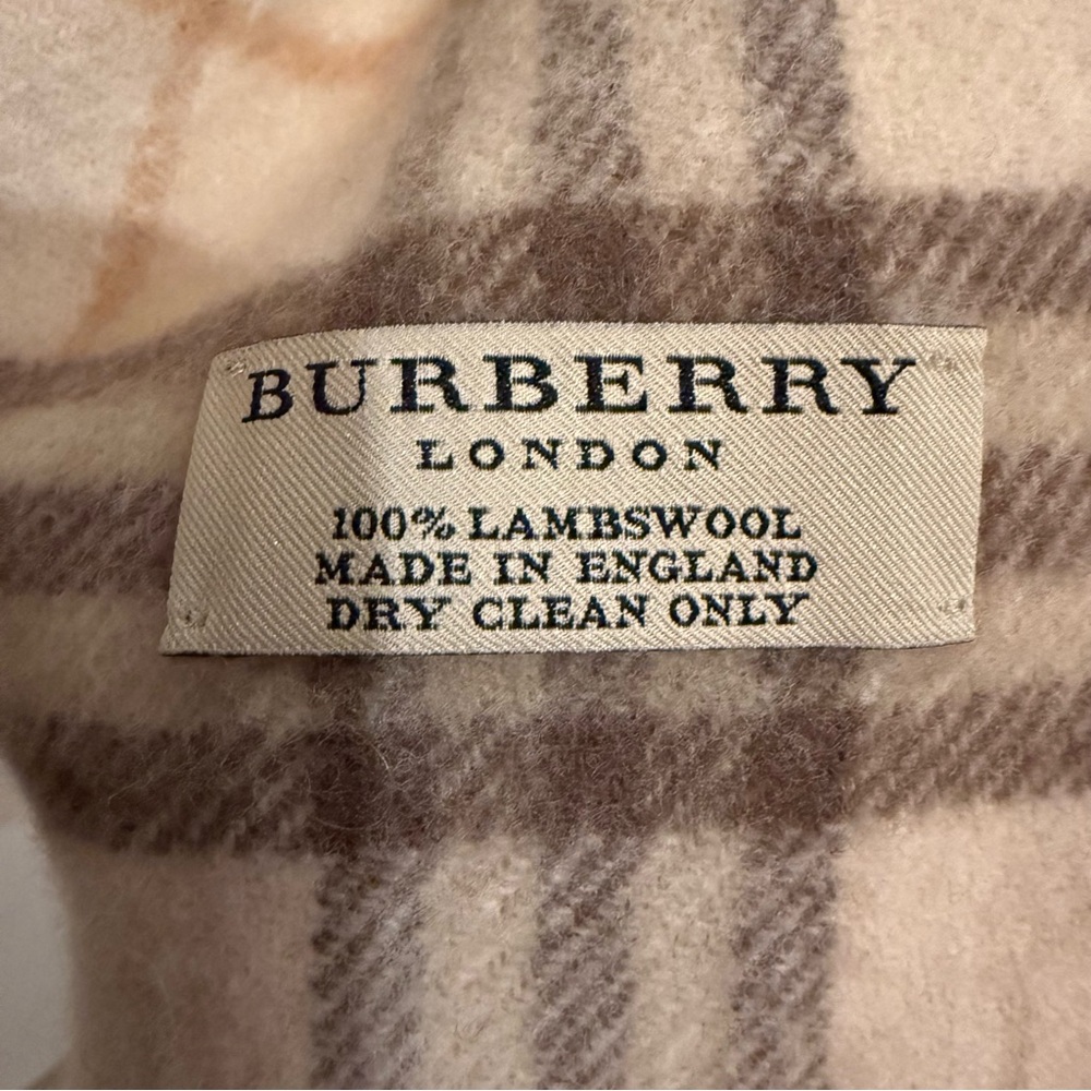 BURBERRY Check Lambswool Scarf  in Cream and Taupe - Picture 4 of 5